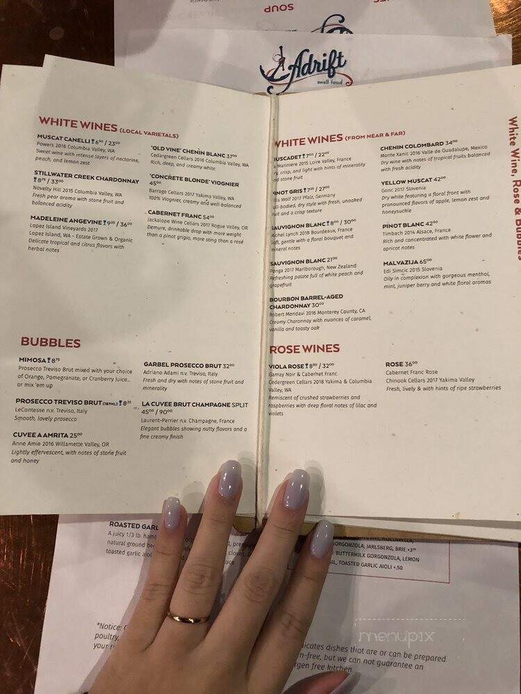 Adrift - Anacortes, WA menu_pic