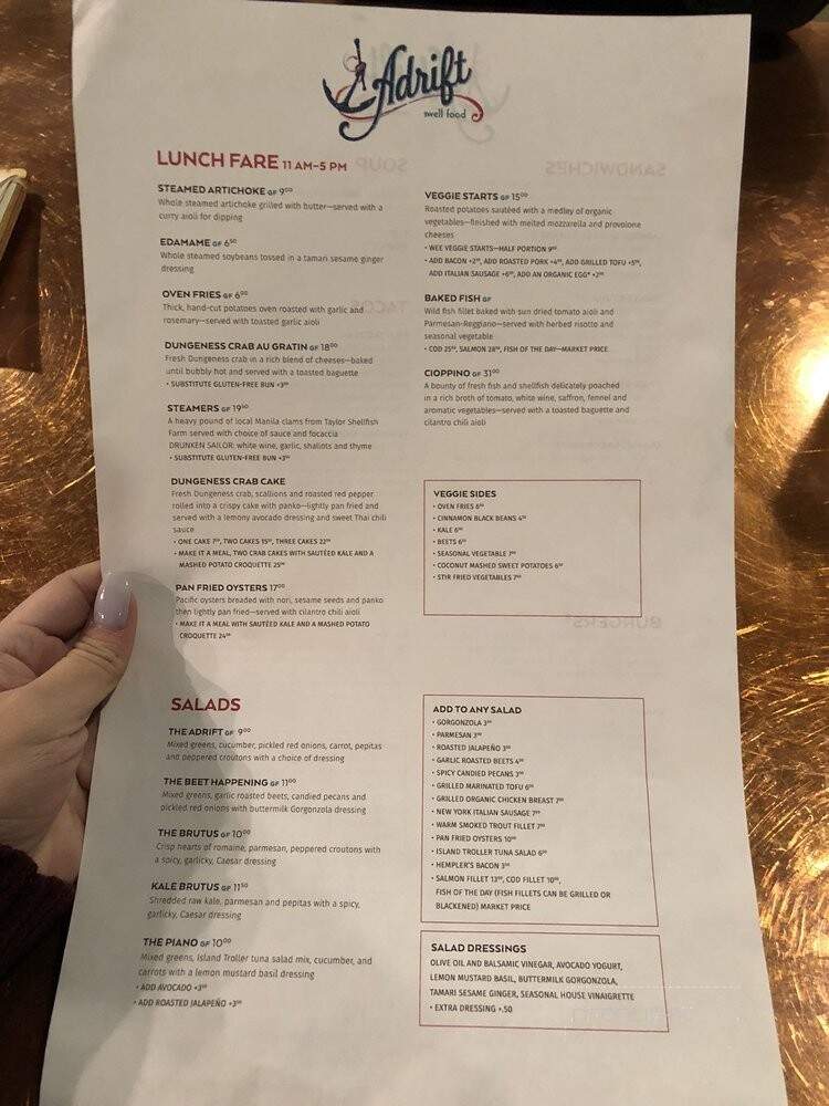 Adrift - Anacortes, WA menu_pic