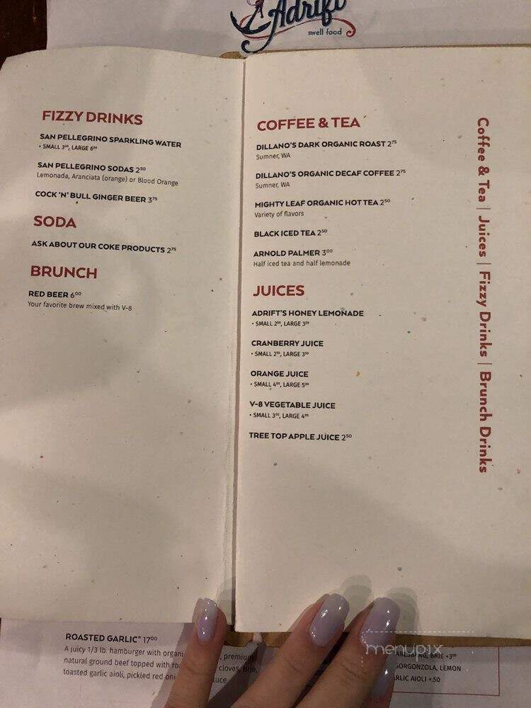 Adrift - Anacortes, WA menu_pic