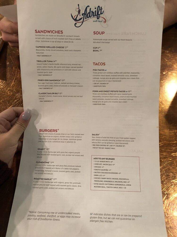 Adrift - Anacortes, WA menu_pic