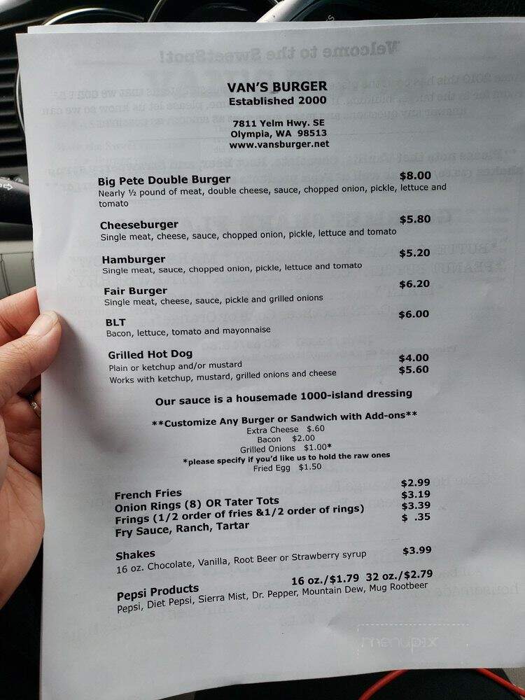 Van's Burger - Olympia, WA menu_pic