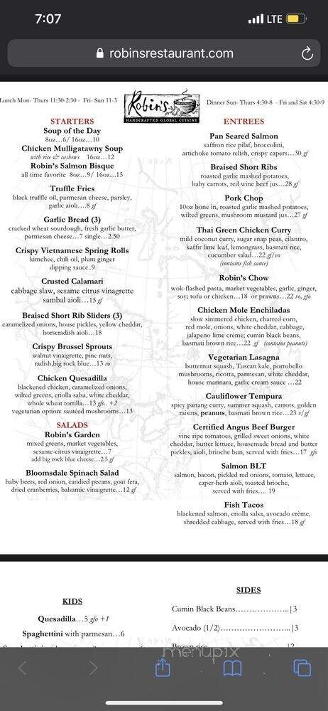 Robin's Restaurant - Cambria, CA menu_pic