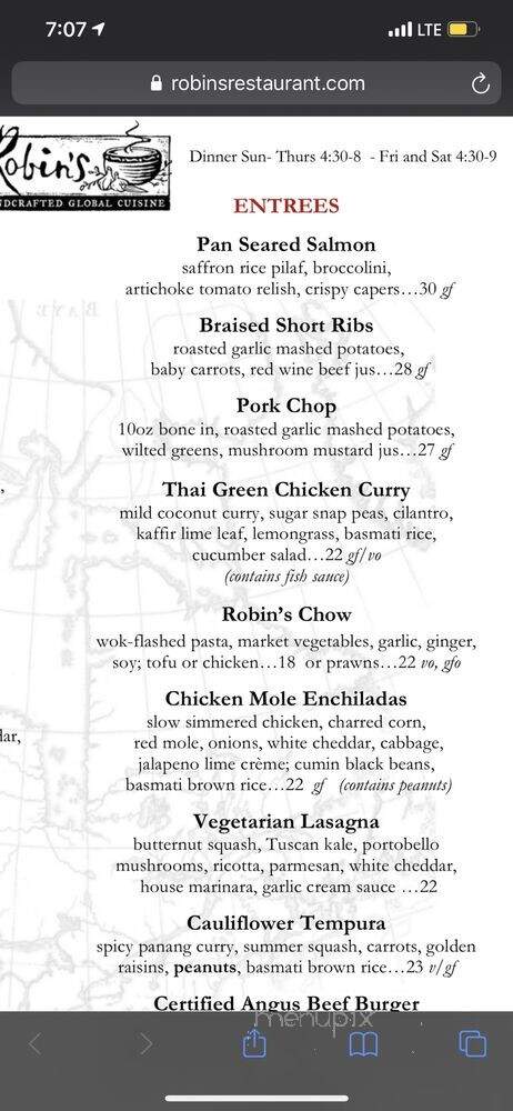 Robin's Restaurant - Cambria, CA menu_pic