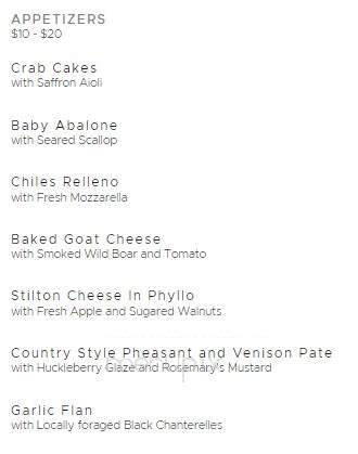 St Orres Restaurant - Gualala, CA menu_pic