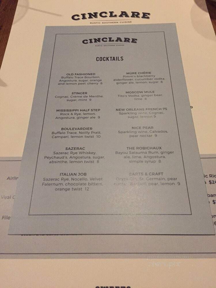 Cinclare - Thibodaux, LA menu_pic
