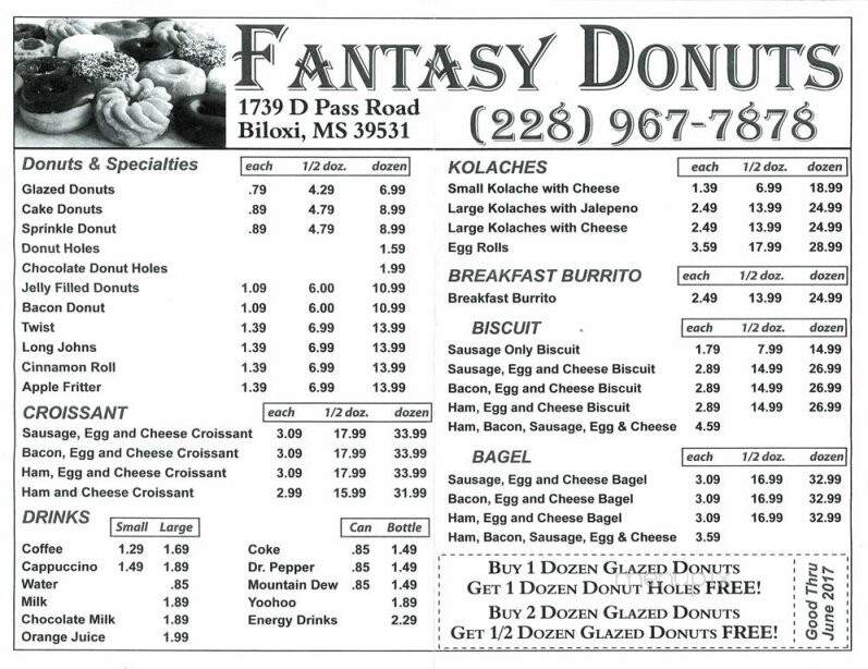 Fantasy Donuts - Biloxi, MS menu_pic