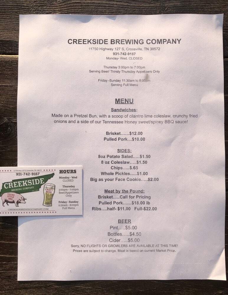 Creekside Brewing Company - Crossville, TN