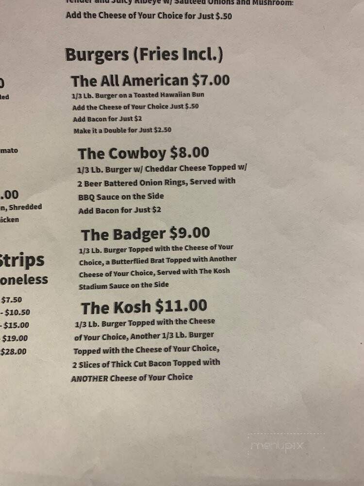 The Kosh Bar and Grill - Milton, WI menu_pic