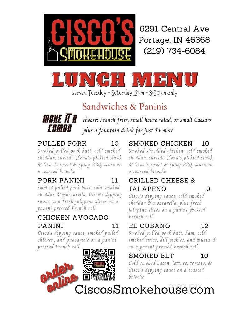 Cisco's Smokehouse - Portage, IN menu_pic