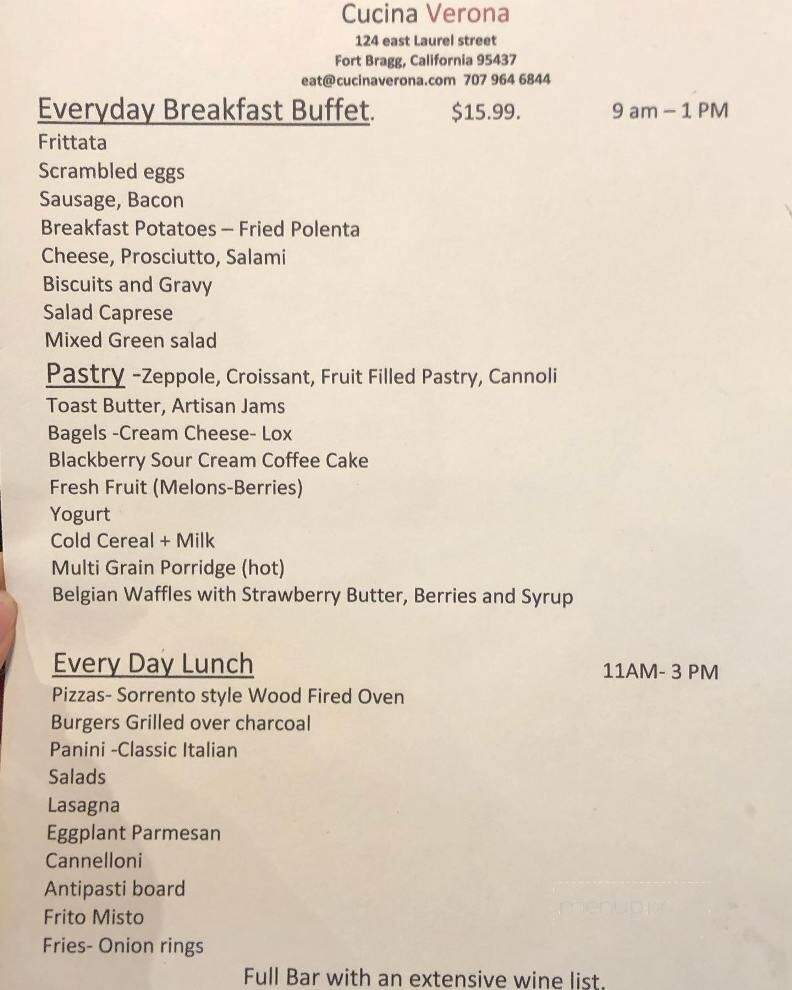Cucina Verona - Fort Bragg, CA menu_pic