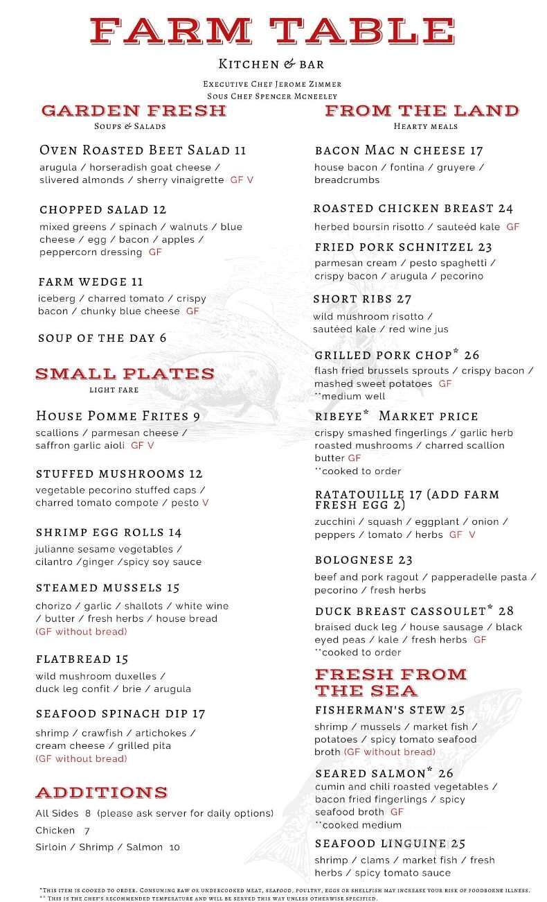 Farm Table - Wake Forest, NC menu_pic