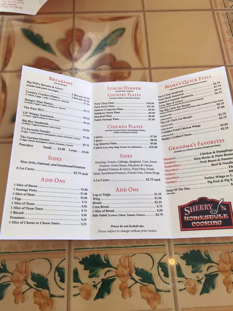 Sherry J's Homestyle Cooking - Washington Park, IL menu_pic