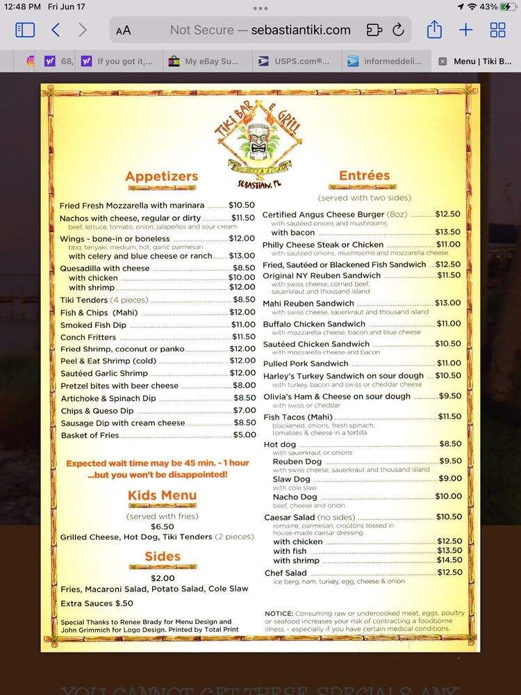Tiki Bar & Grill - Sebastian, FL menu_pic