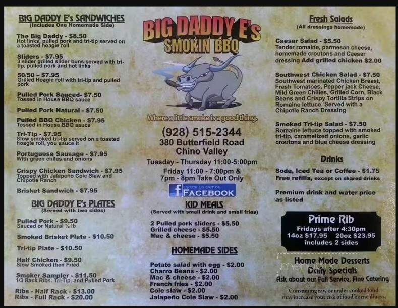 Big Daddy E's - Chino Valley, AZ menu_pic