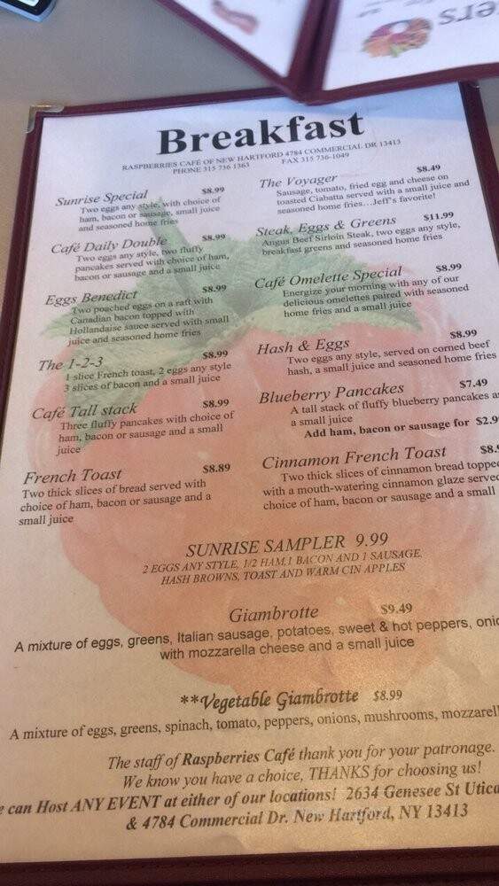 Raspberries Cafe & Creamery - New Hartford, NY menu_pic