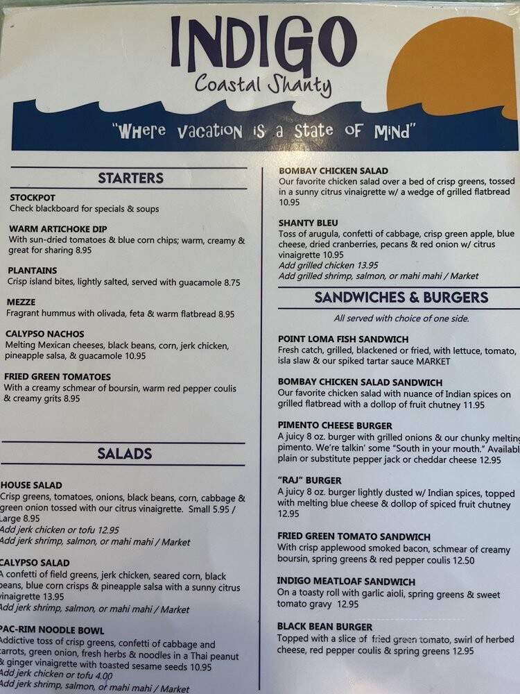 Indigo Coastal Shanty - Brunswick, GA menu_pic
