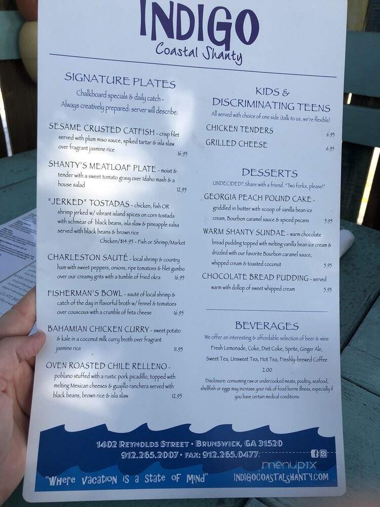 Indigo Coastal Shanty - Brunswick, GA menu_pic