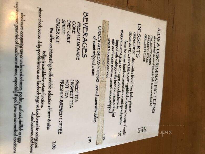 Indigo Coastal Shanty - Brunswick, GA menu_pic
