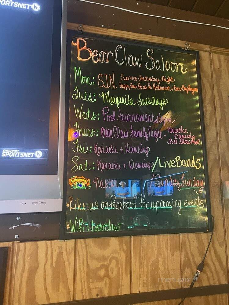 Bear Claw Saloon - Crestline, CA menu_pic