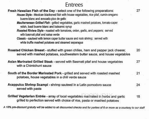 Cuatro Restaurant - Kihei, HI menu_pic