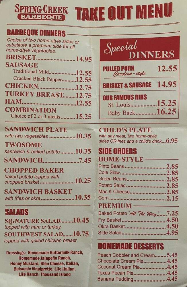 Spring Creek Barbeque - Cypress, TX menu_pic