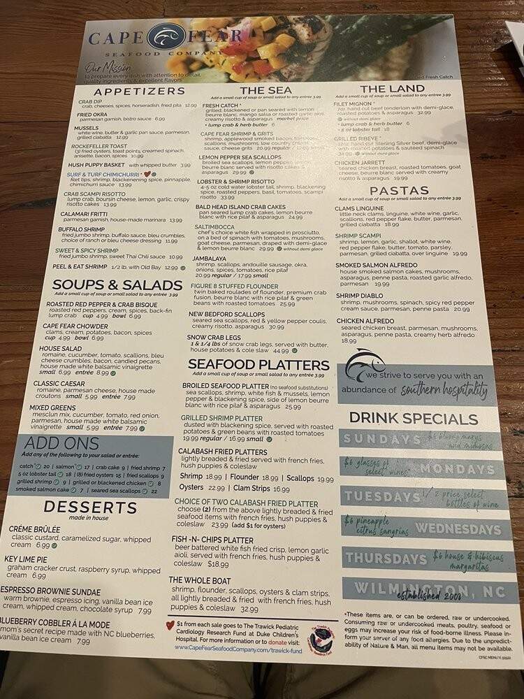 Cape Fear Seafood Company - Wilmington, NC menu_pic