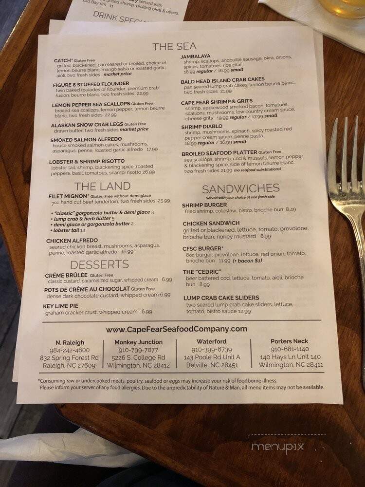Cape Fear Seafood Company - Wilmington, NC menu_pic
