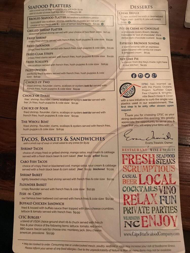 Cape Fear Seafood Company - Wilmington, NC menu_pic