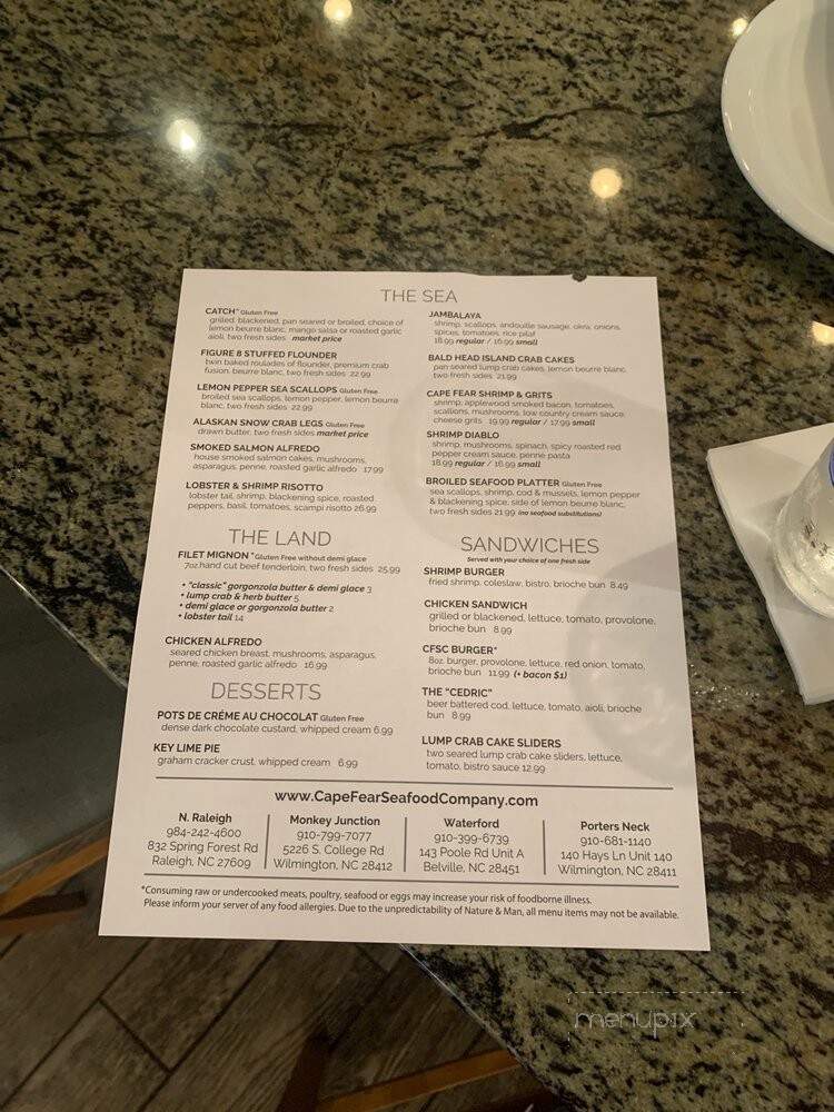 Cape Fear Seafood Company - Wilmington, NC menu_pic