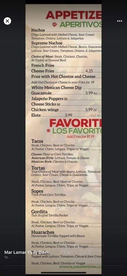 Mi Familia Restaurant - Peoria, IL menu_pic