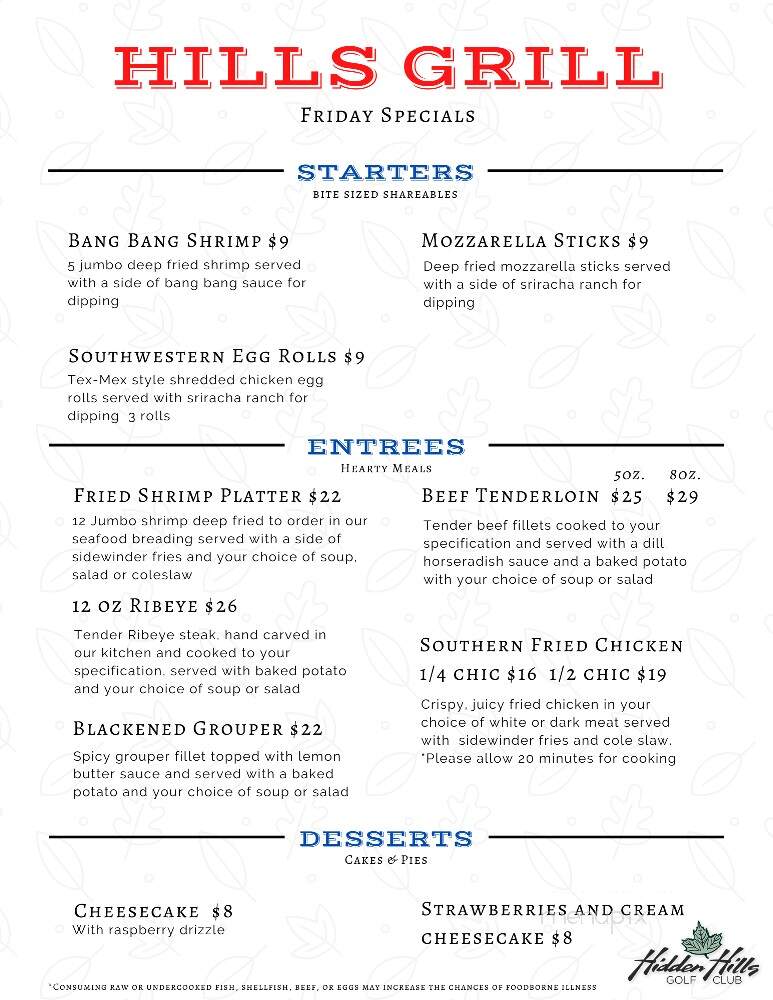 Hidden Hills Country Club - Jacksonville, FL menu_pic