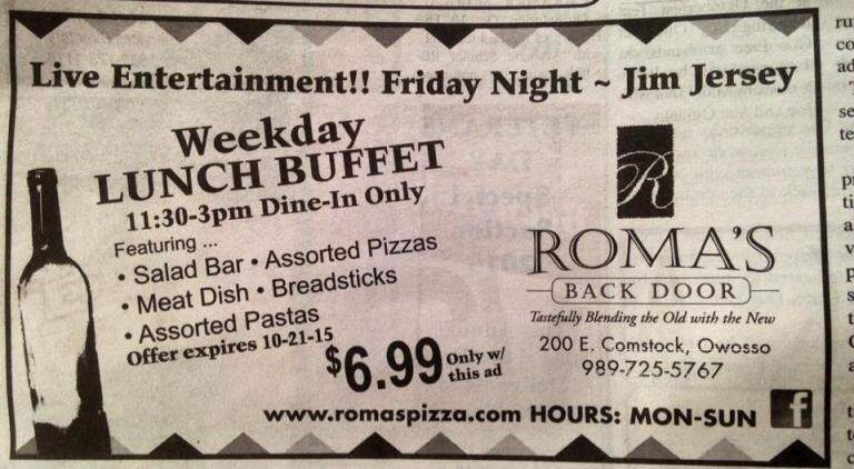 Roma's Back Door - Owosso, MI menu_pic