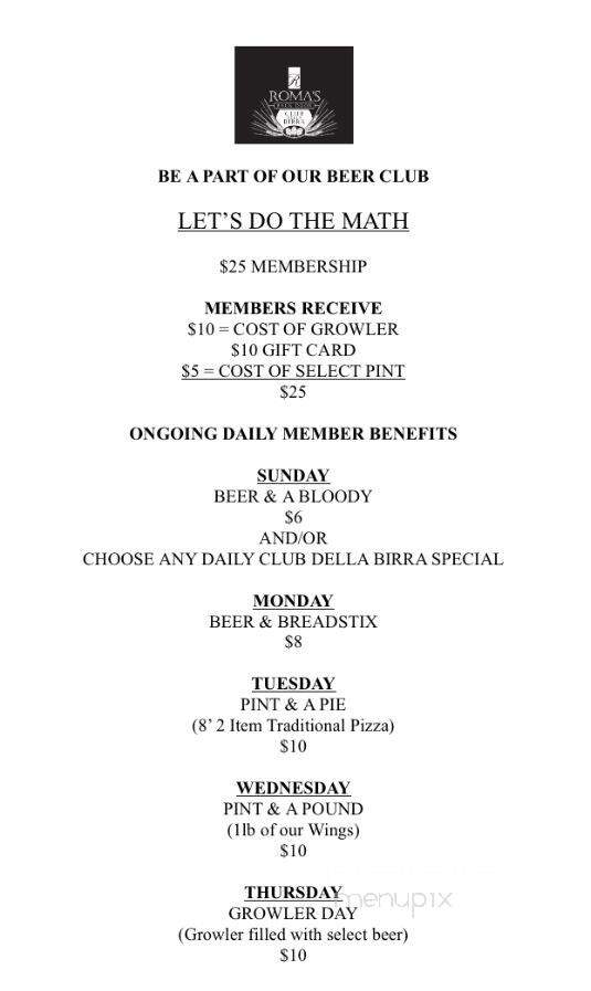 Roma's Back Door - Owosso, MI menu_pic