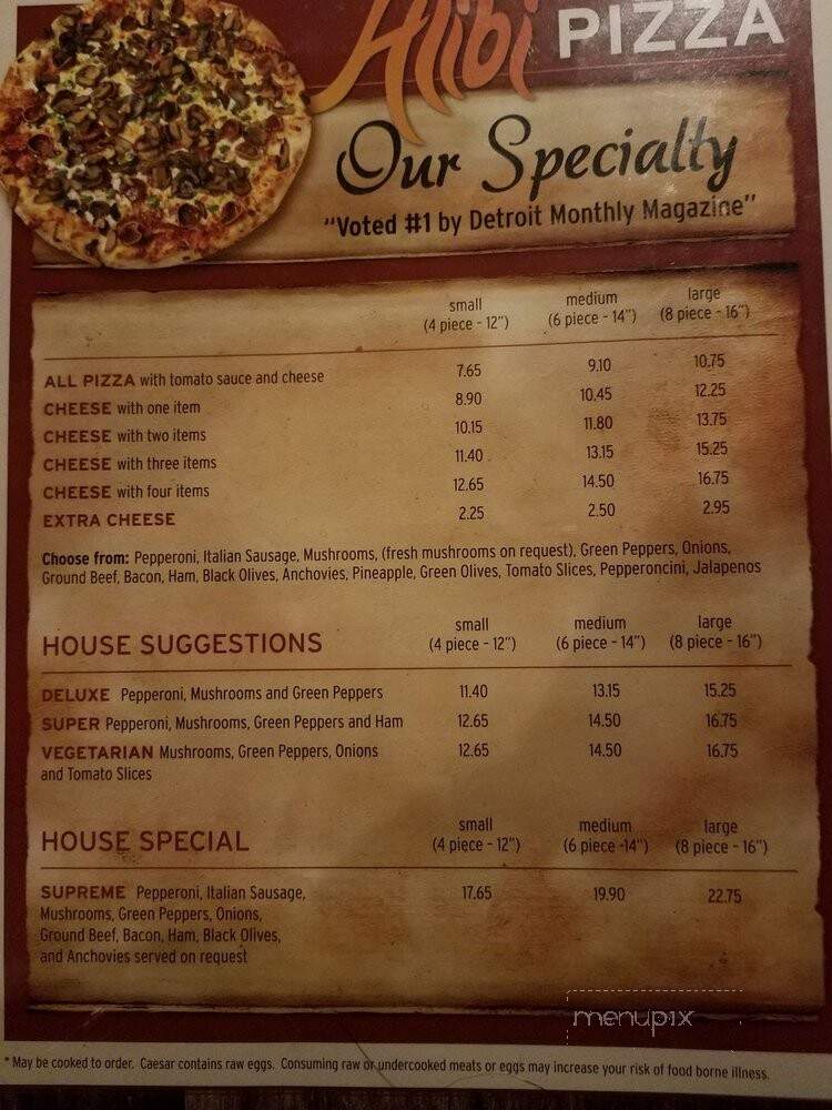 Alibi Lounge Of Troy - Troy, MI menu_pic