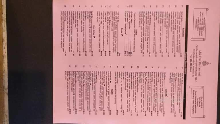 Lhy Thai Restaurant - Burnaby, BC menu_pic