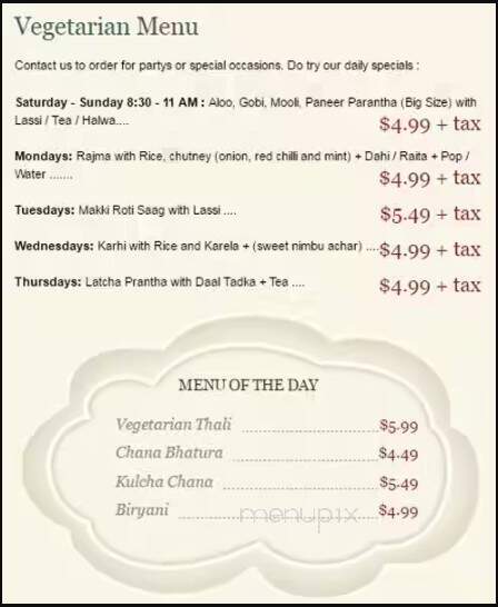 Rajdhani Sweets & Restaurant - Toronto, ON menu_pic