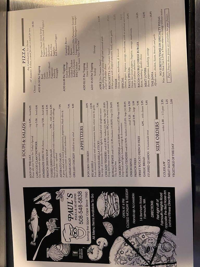 Paul's Pizza & Seafood - Falmouth, MA menu_pic