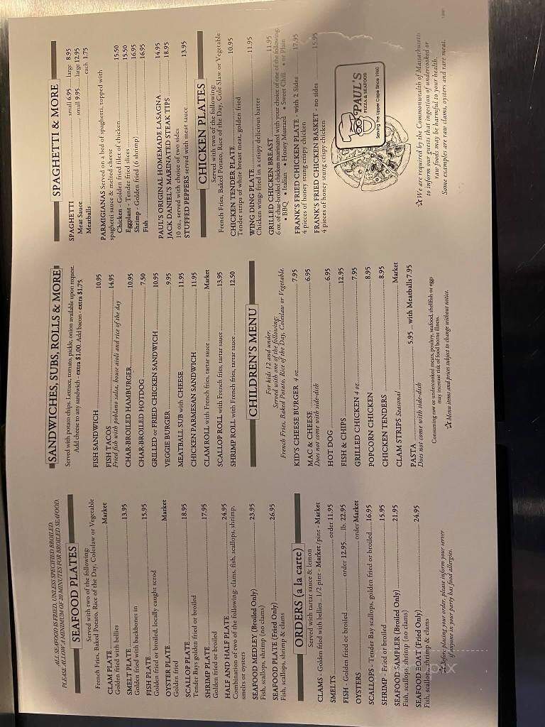 Paul's Pizza & Seafood - Falmouth, MA menu_pic