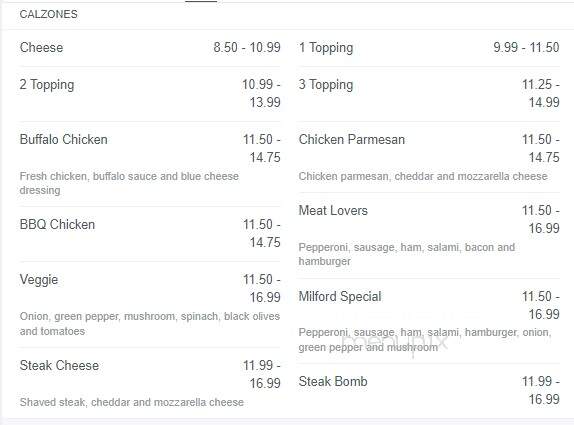Milford House Of Pizza - Milford, NH menu_pic