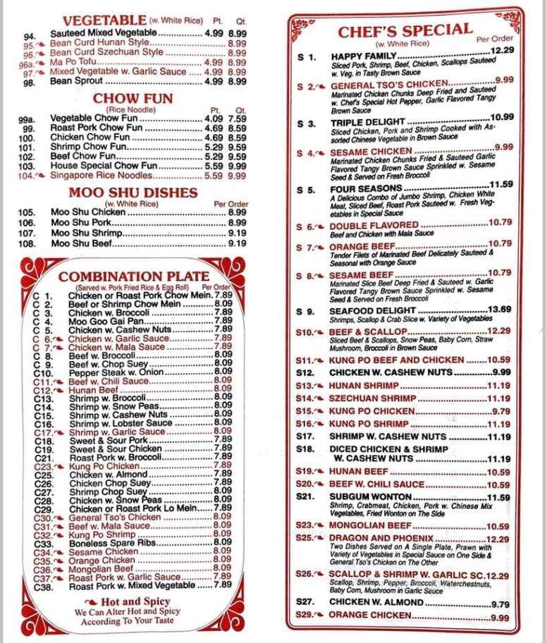 Peking Restaurant - Williamston, NC menu_pic
