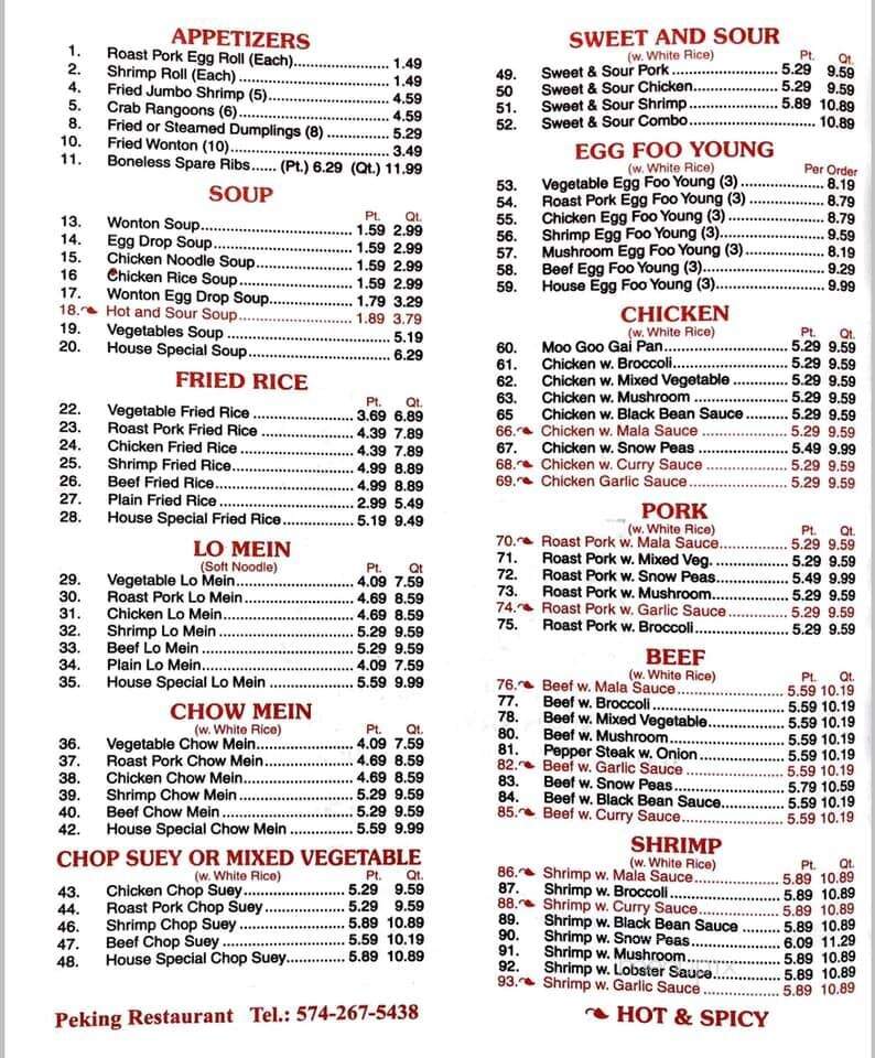 Peking Restaurant - Williamston, NC menu_pic