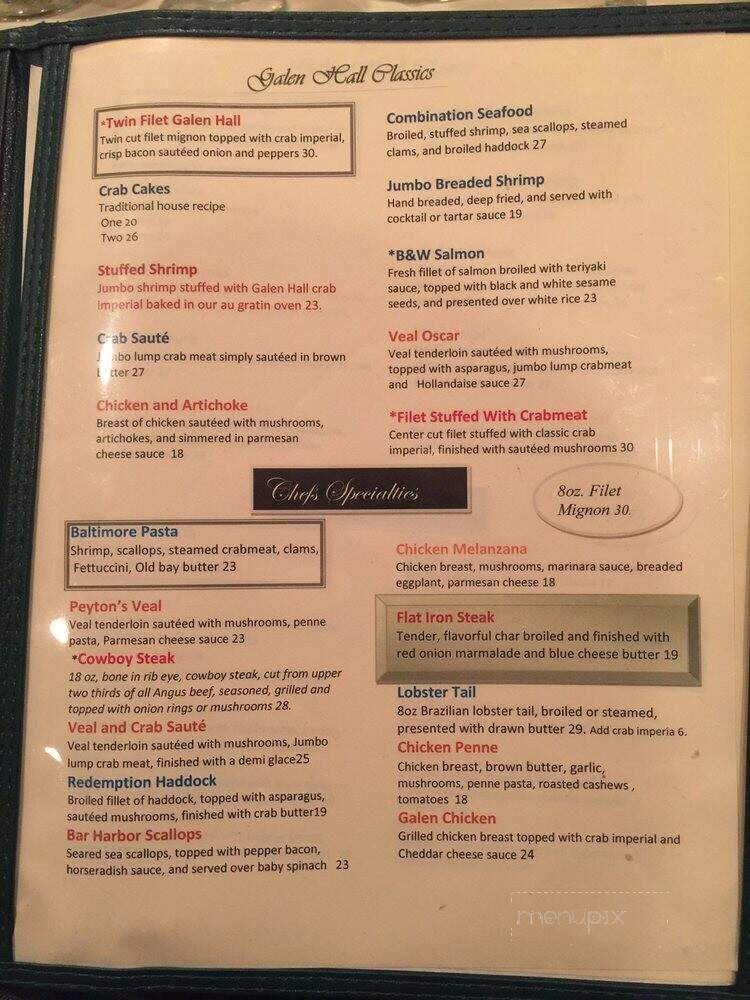Galen Hall Chalet Restaurant - Wernersville, PA menu_pic