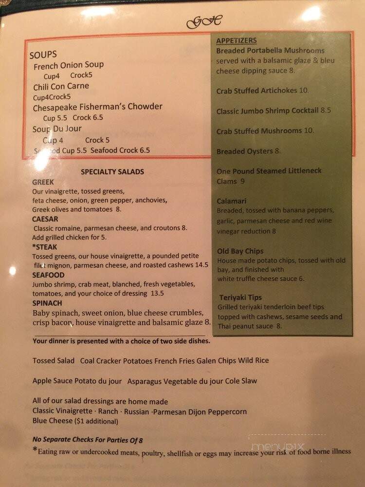 Galen Hall Chalet Restaurant - Wernersville, PA menu_pic