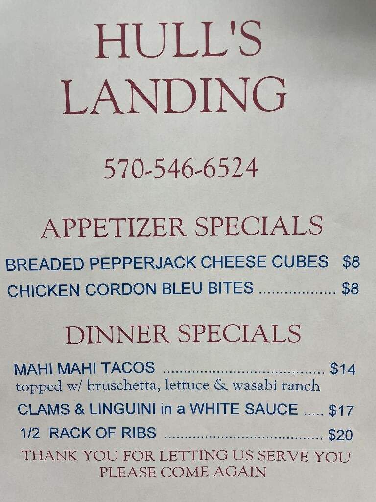 Hull's Landing - Muncy, PA menu_pic