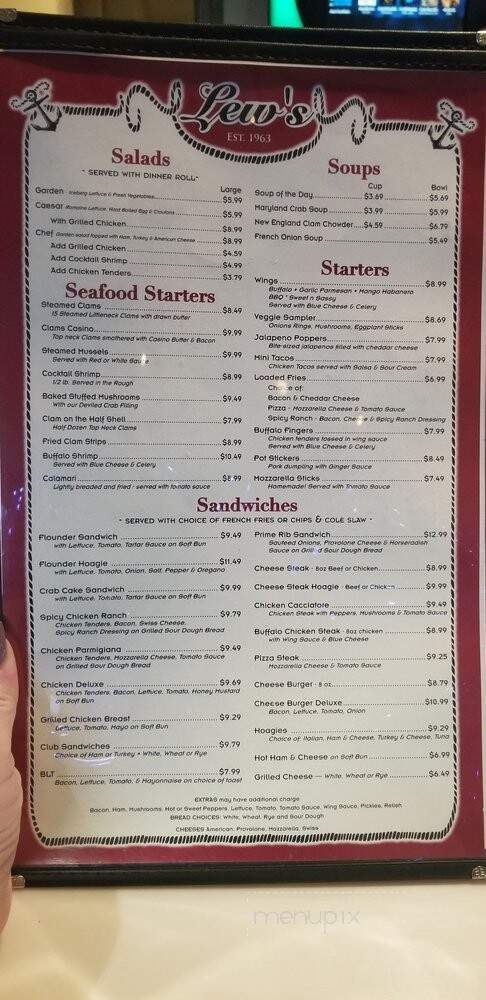 Lew's Seafood Take Out - Glenside, PA menu_pic