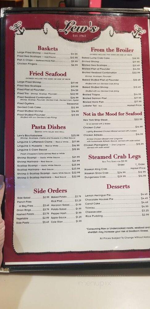 Lew's Seafood Take Out - Glenside, PA menu_pic