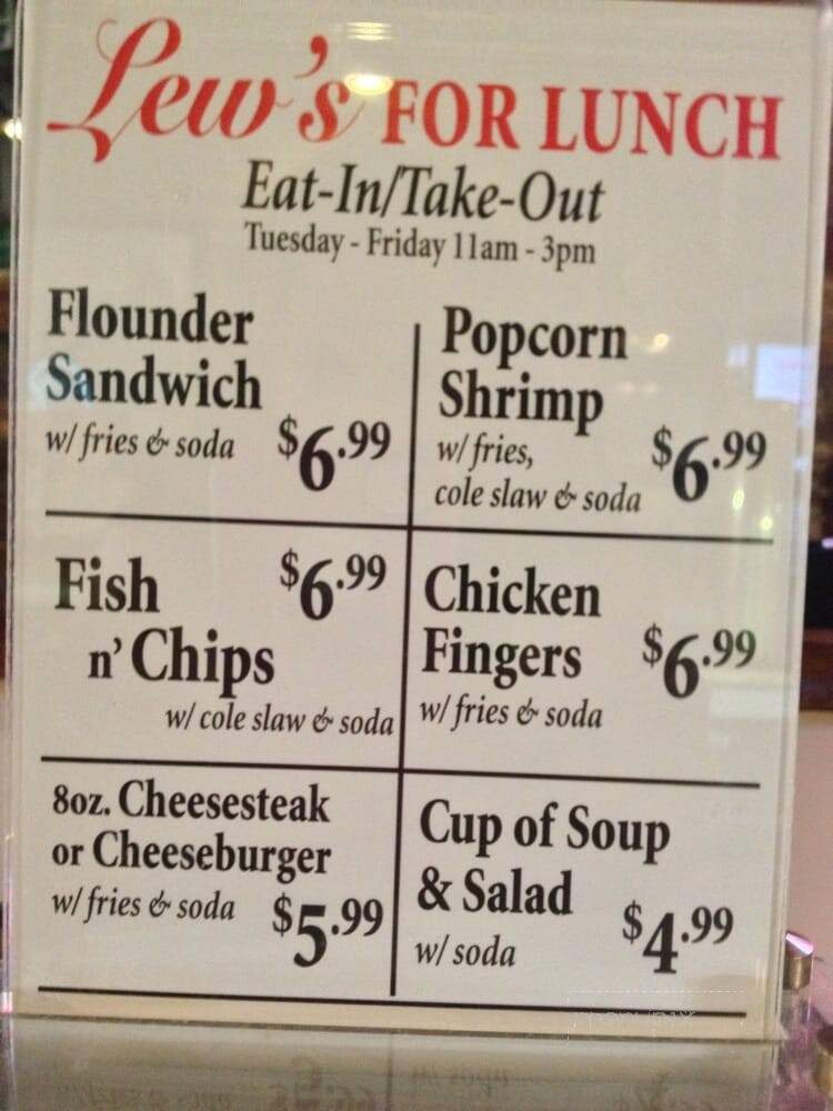 Lew's Seafood Take Out - Glenside, PA menu_pic
