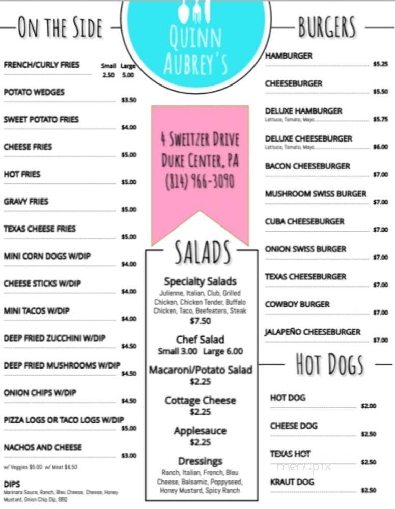 Quinn Aubrey's Creams & Dreams - Duke Center, PA menu_pic