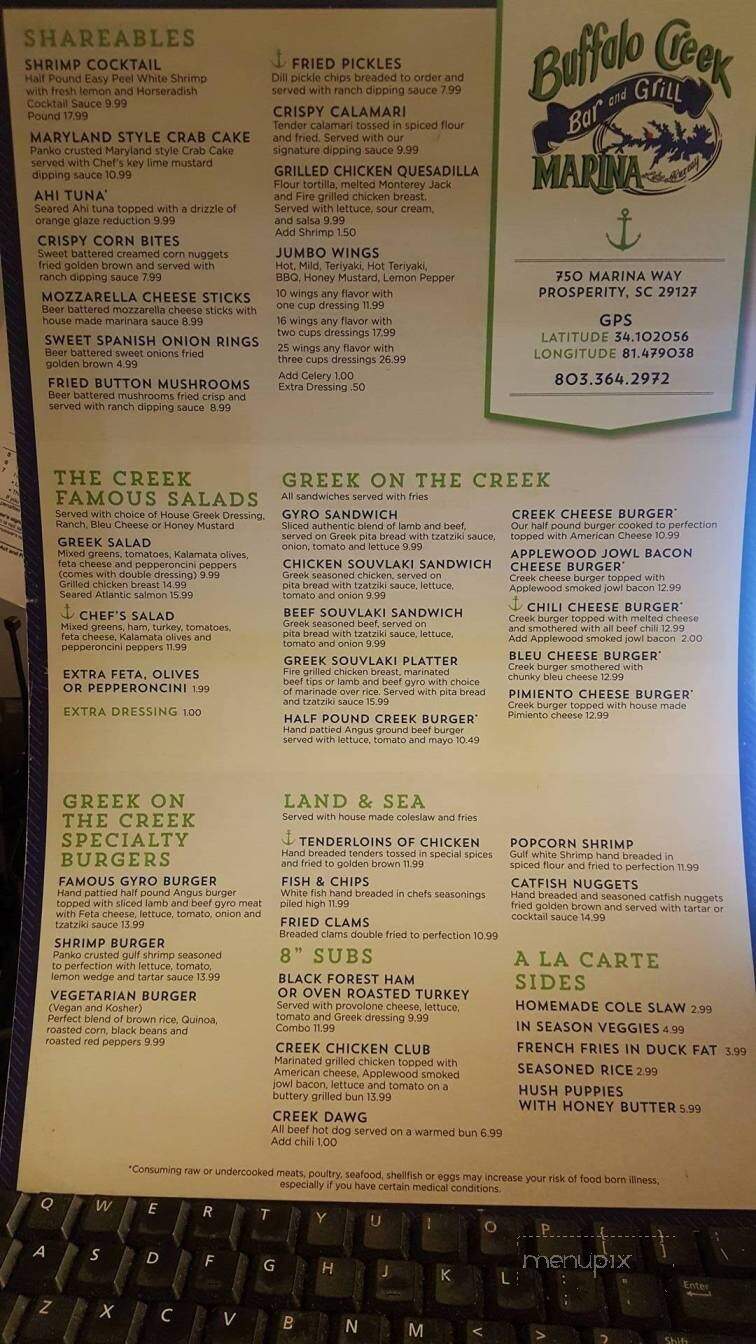Buffalo Creek Grill - Prosperity, SC menu_pic