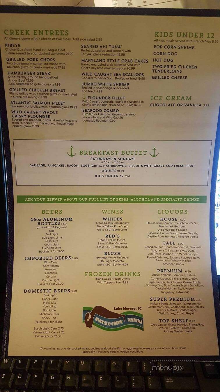 Buffalo Creek Grill - Prosperity, SC menu_pic
